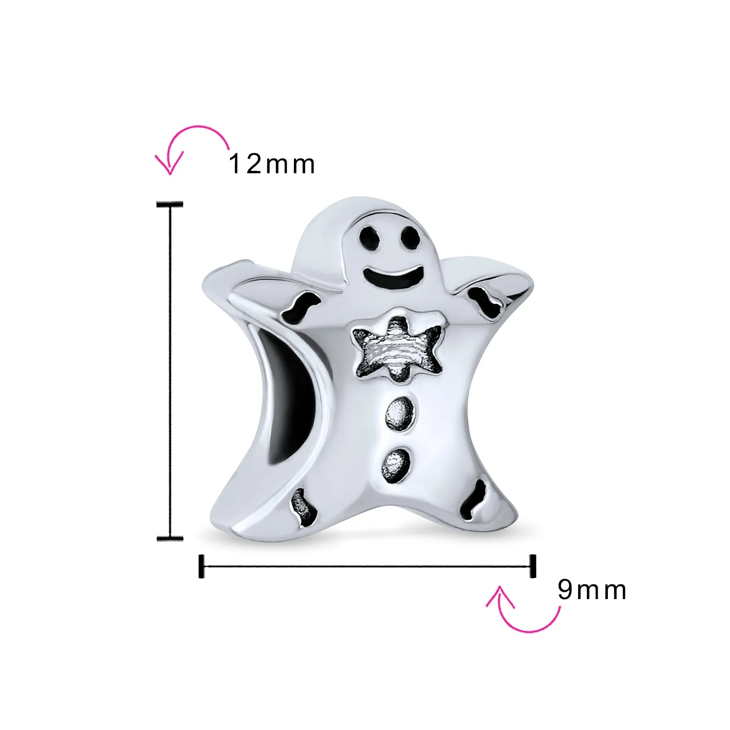 Christmas Charm Bead Gingerbread Man Bow Tie Sterling Silver for European Bracelet