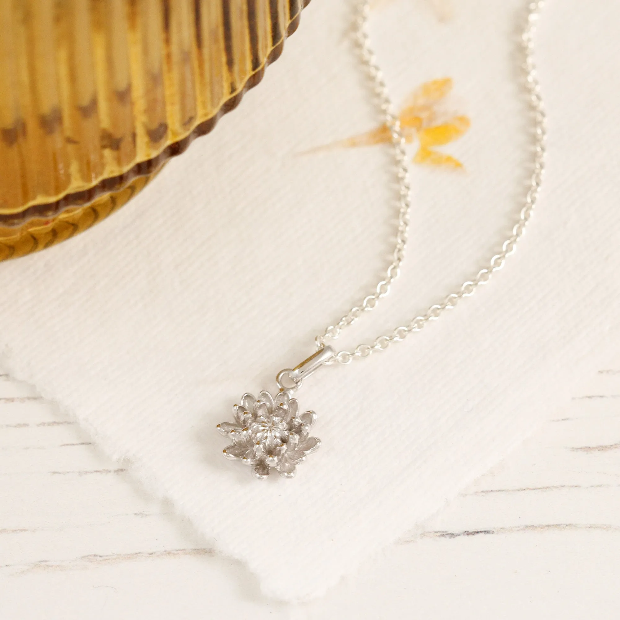 Chrysanthemum Flower Silver Necklace