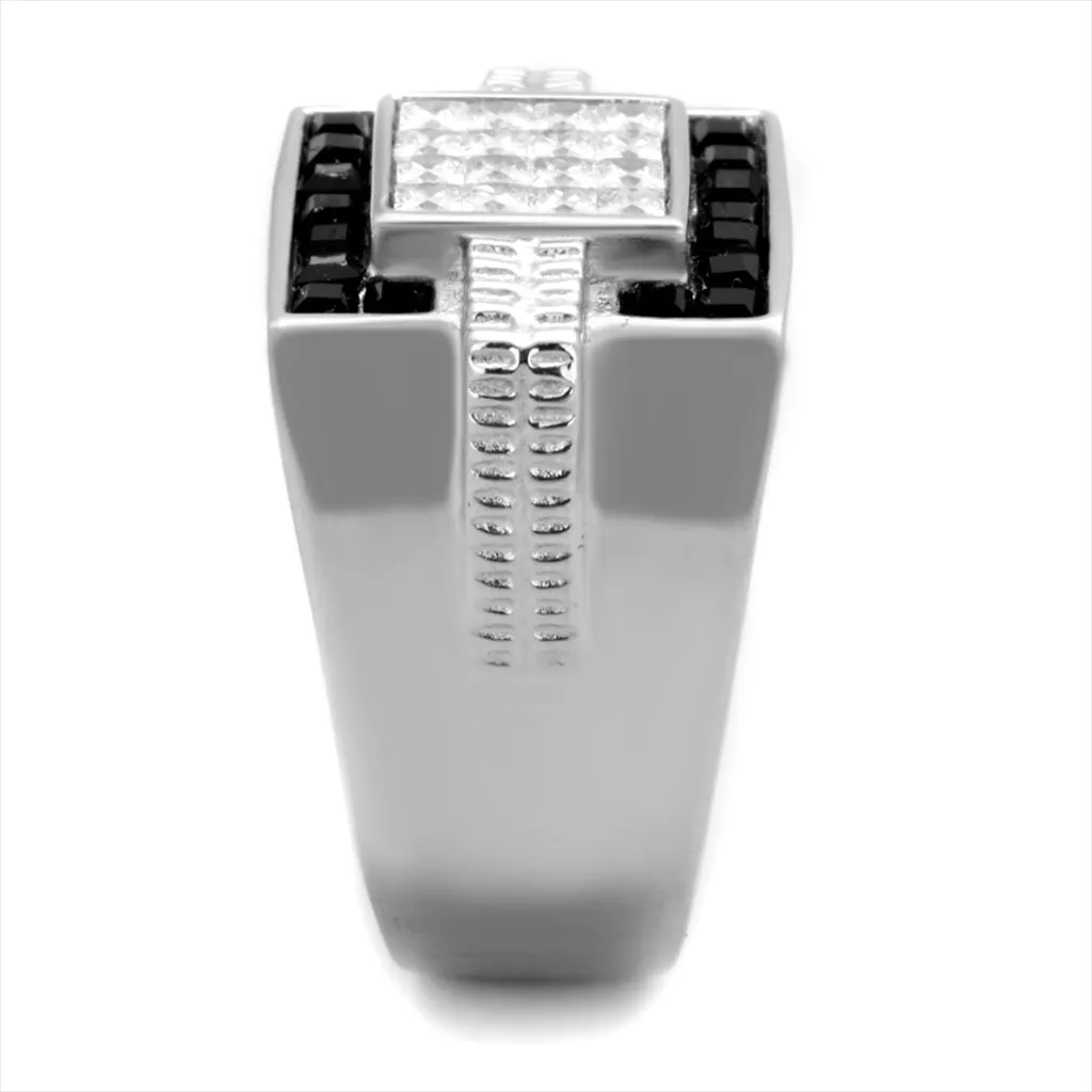 CJE1809 Black Jet Top Crystal Stainless Steel Ring