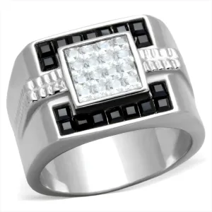 CJE1809 Black Jet Top Crystal Stainless Steel Ring