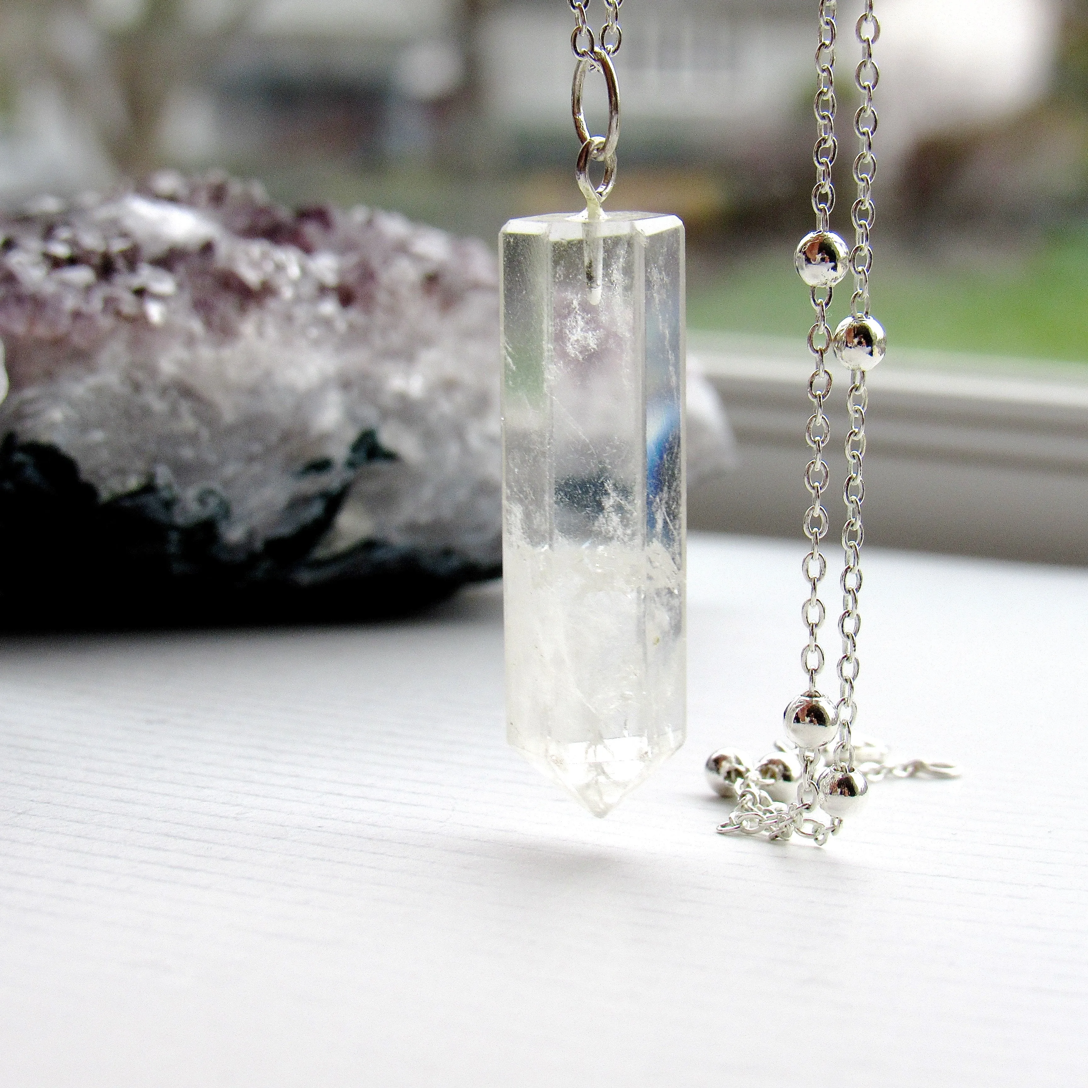 Clear Quartz Silver Bulb Necklaces