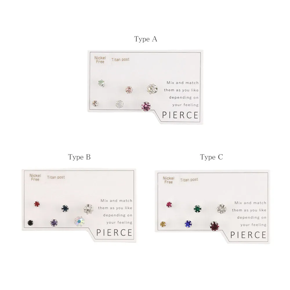 Color Stone Stud Earring Set