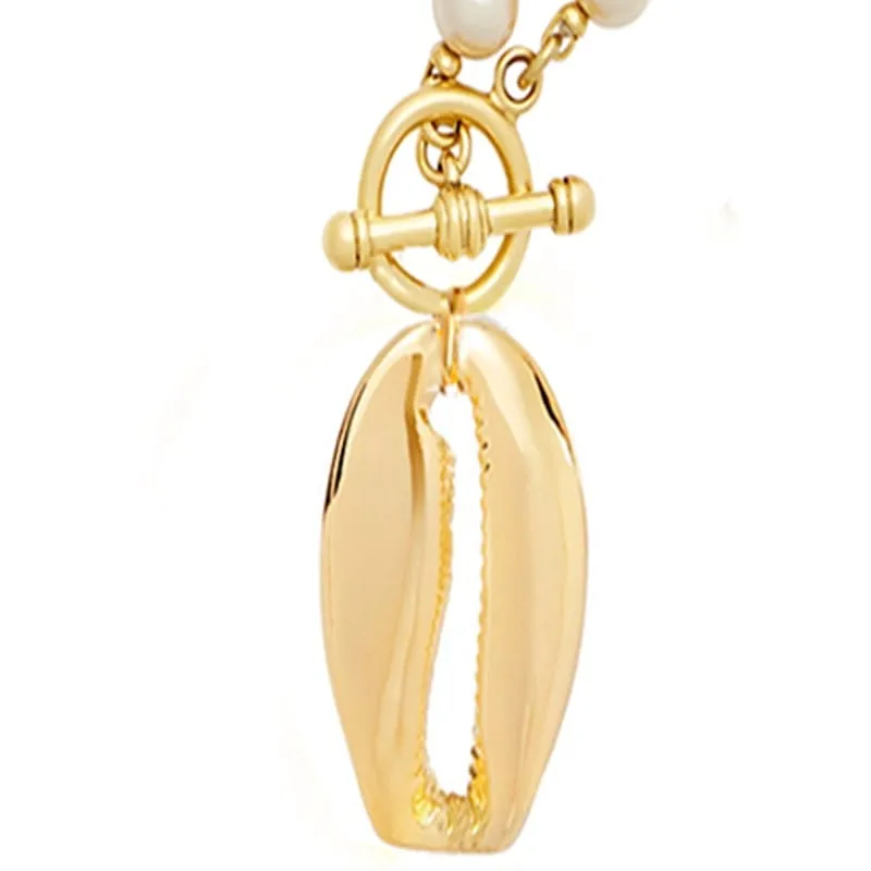 Cowrie Shell 26 Alphabet Letter Initial Pendant Necklaces-18K Gold Plated