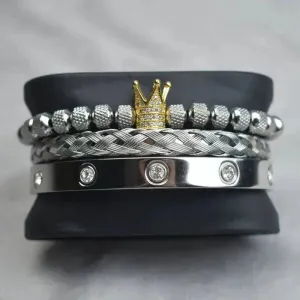 Crown Twist Woven Mesh With Diamond Digital Bracelet Set