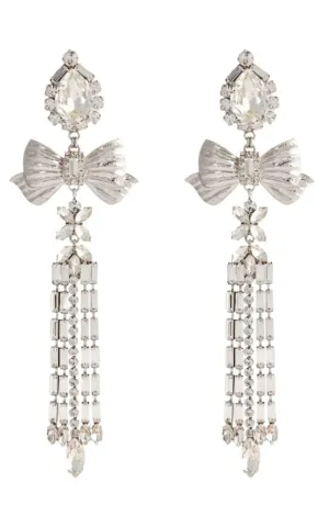 Crystal Bow Drop Clip-On Earrings