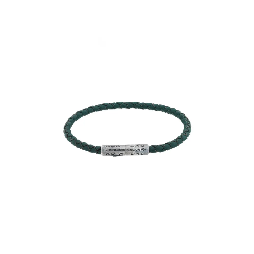 Dark Green Woven Italian Leather Bracelet