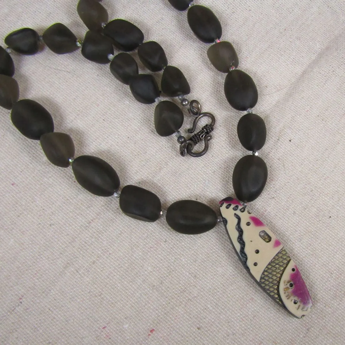 Dark Smokey Sea Glass Pendant Necklace