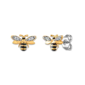 Diamond Accent Honey Bee Earrings in Gold Plated Sterling Silver