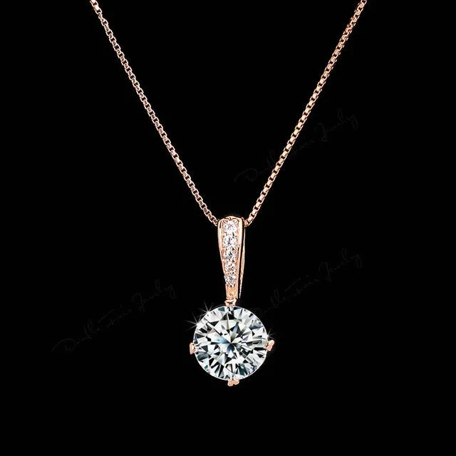 Double Fair OL AAA CZ Diamond Chain Necklaces & Pendants Rose Gold Plated Fashion Crystal Party/Wedding Jewelry For Women