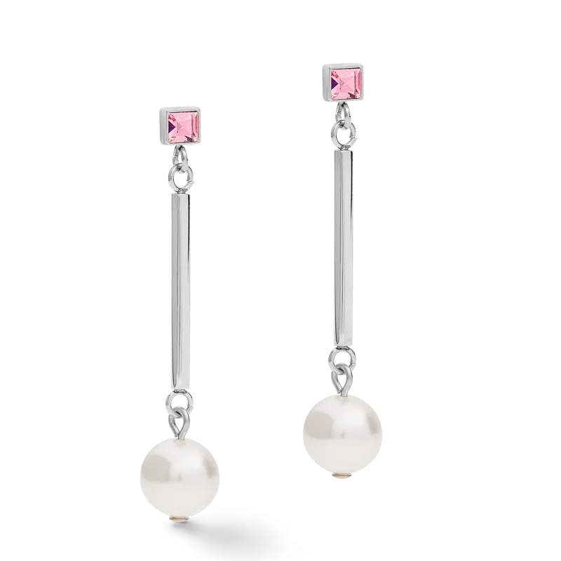 Earrings Crystal Pearls, Crystals & stainless steel silver-rose