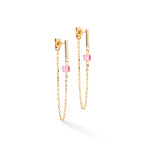 Earrings Mini Cubes & Chain gold-pink