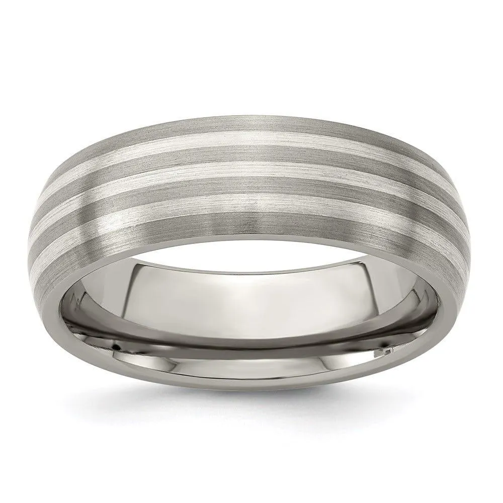 Edward Mirell Titanium with Sterling Silver Inlay Brushed 7mm Band