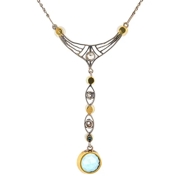 Edwardian Aquamarine Pearl & Diamond Necklace