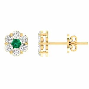 Emerald Diamond Stud Earrings With 0.19ct Diamonds In 9K Yellow Gold