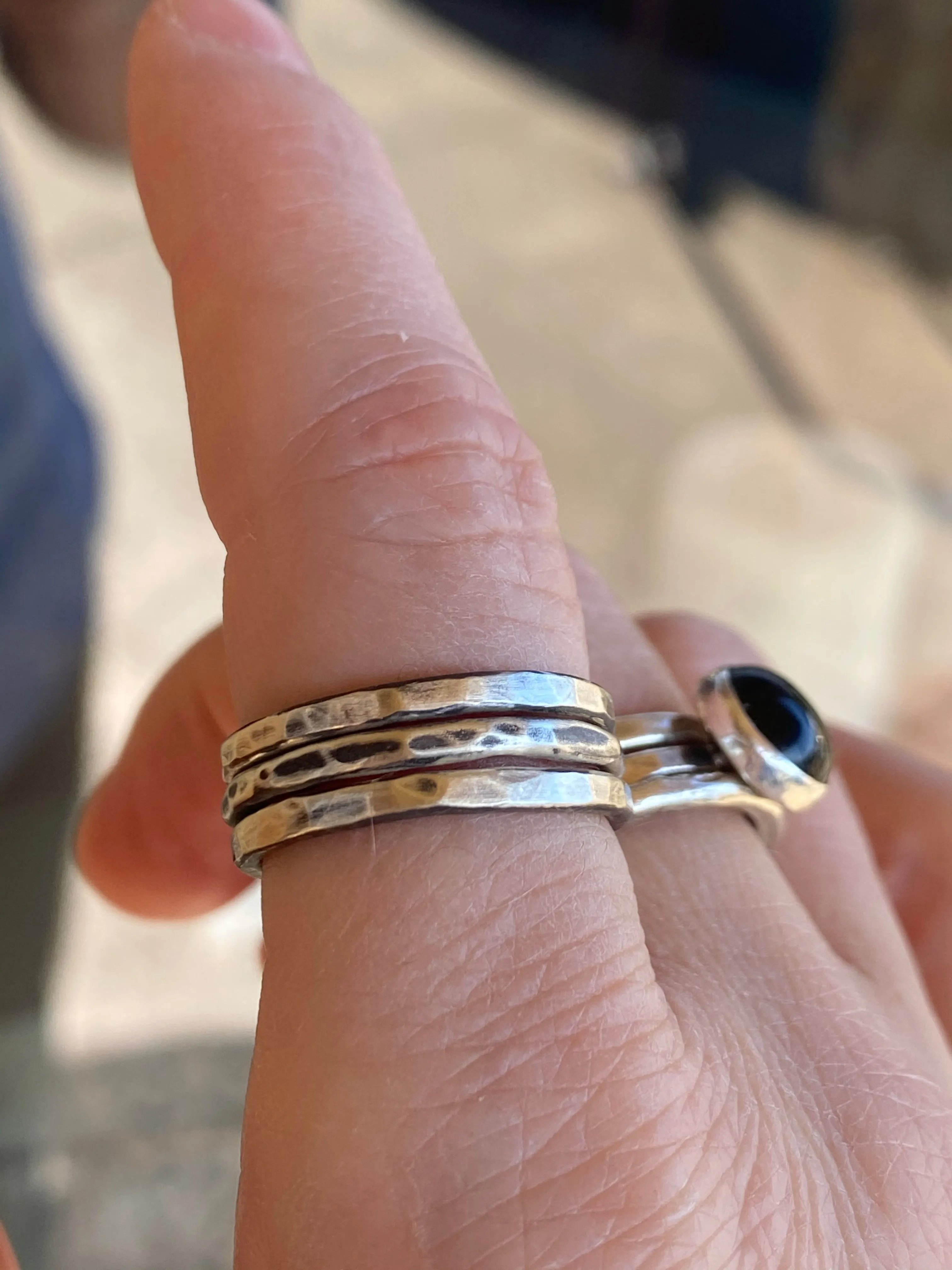 Em'z Blendz Solid Sterling Silver Stack Ring Set | Hand-Hammered Jewelry