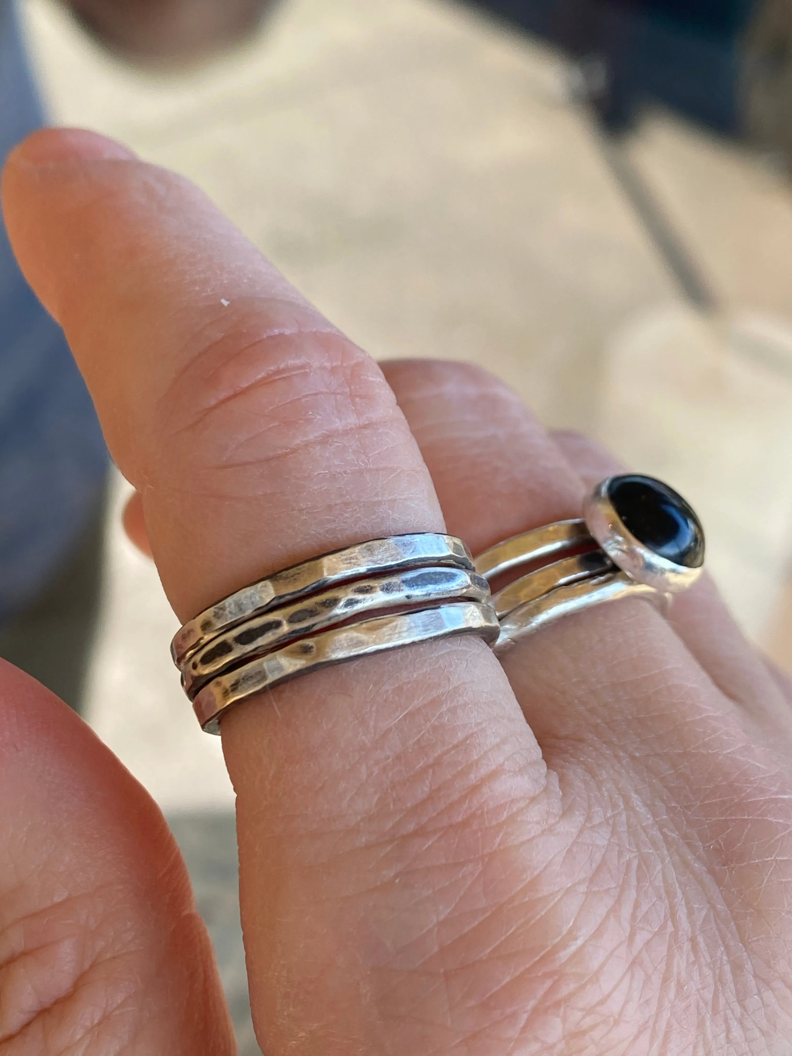 Em'z Blendz Solid Sterling Silver Stack Ring Set | Hand-Hammered Jewelry