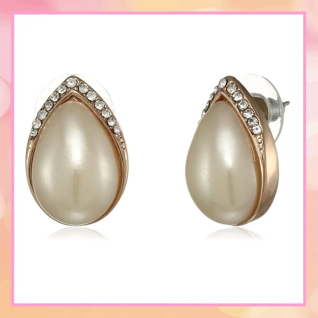 Estele Cream colour sophisticated real pearl drop studs for women