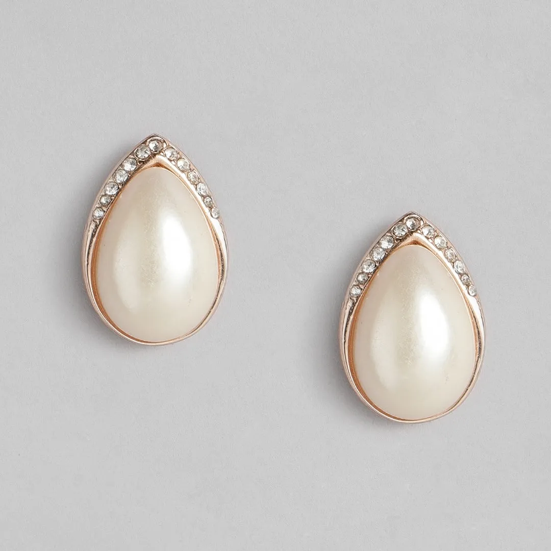 Estele Cream colour sophisticated real pearl drop studs for women