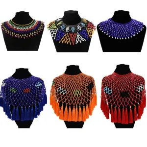 Ethnic African Big Chunky Bib Statement Choker - A Vibrant and Multicolored Beaded Necklace Perfect for Women