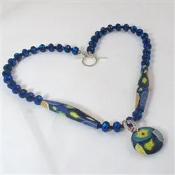 Exotic Royal Blue Polymer Clay Bead Necklace with Pendant