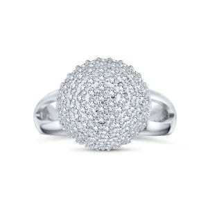 Fancy Cocktail Statement Ring with CZ Pave Disco Ball & Split Shank Band in Silver