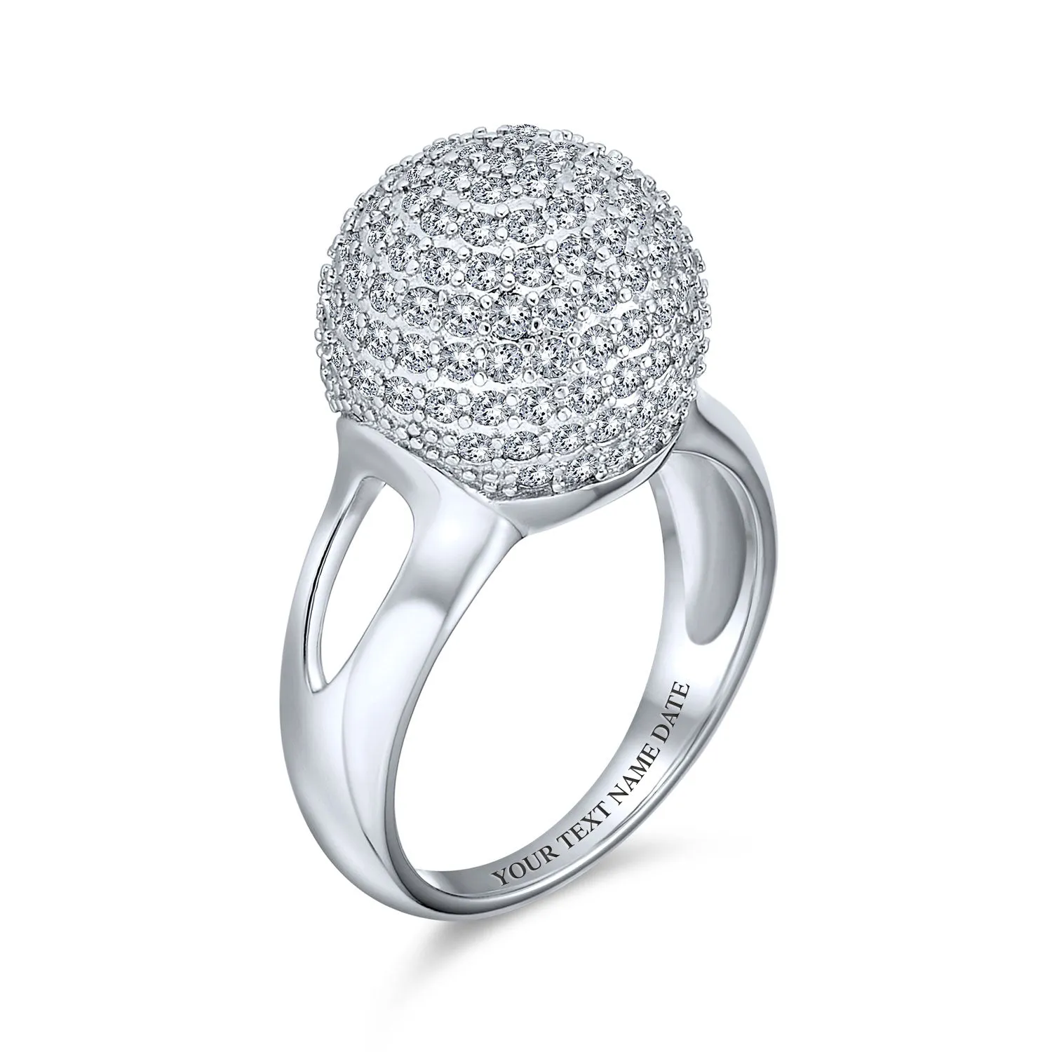 Fancy Cocktail Statement Ring with CZ Pave Disco Ball & Split Shank Band in Silver