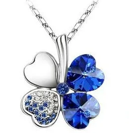 Fashion Austria Crystal Sweet style half rhinestone crystal clover Pendant Necklace