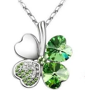 Fashion Austria Crystal Sweet style half rhinestone crystal clover Pendant Necklace