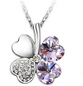 Fashion Austria Crystal Sweet style half rhinestone crystal clover Pendant Necklace