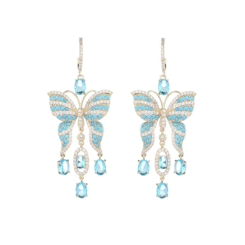 Fashion Simple Inlaid Zircon Long Butterfly  Earrings Women Jewelry LYX117