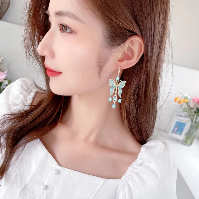 Fashion Simple Inlaid Zircon Long Butterfly  Earrings Women Jewelry LYX117