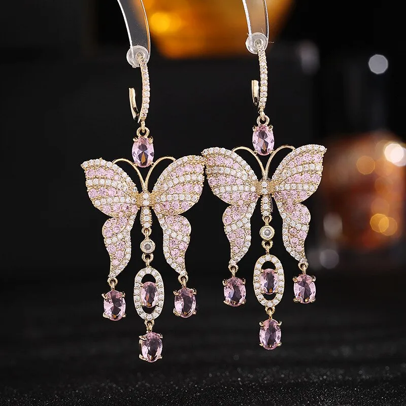 Fashion Simple Inlaid Zircon Long Butterfly  Earrings Women Jewelry LYX117