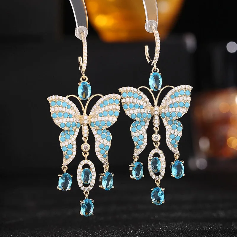 Fashion Simple Inlaid Zircon Long Butterfly  Earrings Women Jewelry LYX117