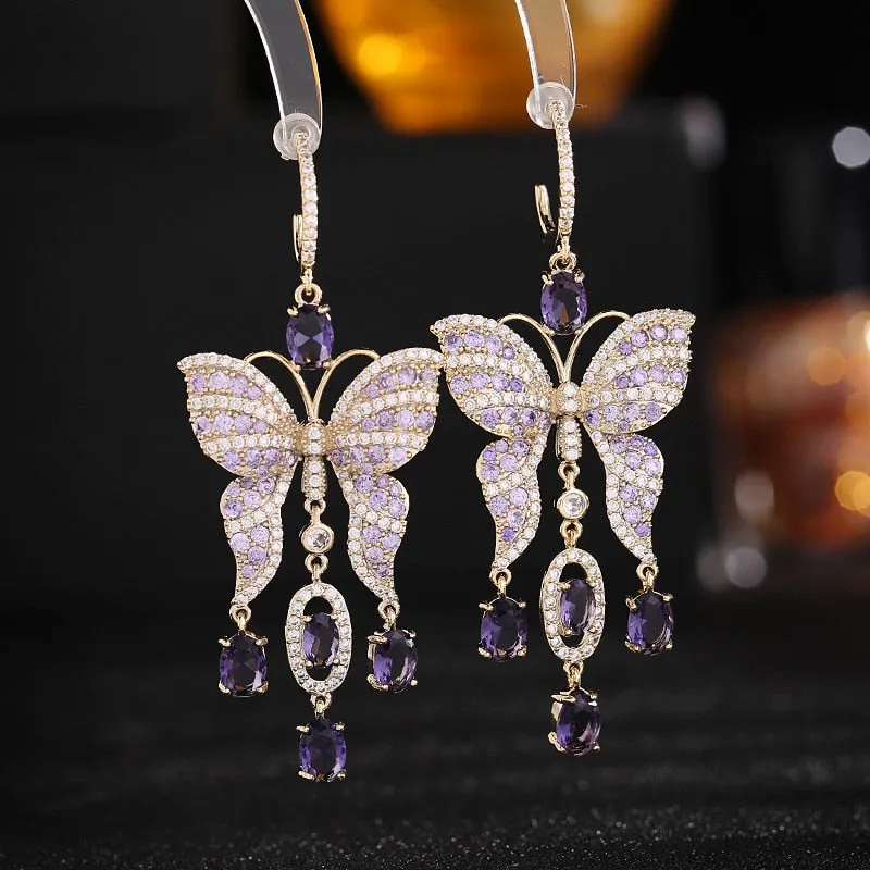 Fashion Simple Inlaid Zircon Long Butterfly  Earrings Women Jewelry LYX117