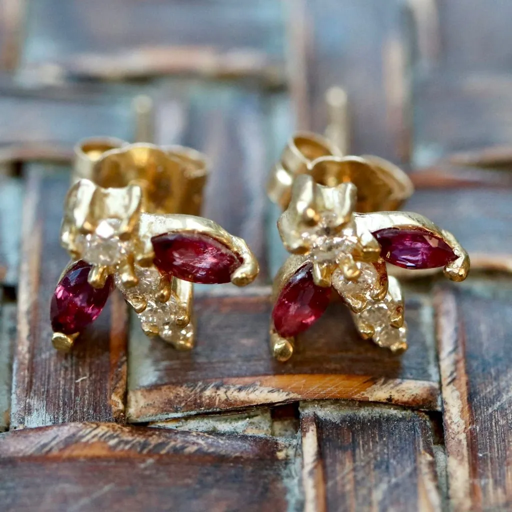 Flutter 14k Gold, Ruby and Diamond Earrings