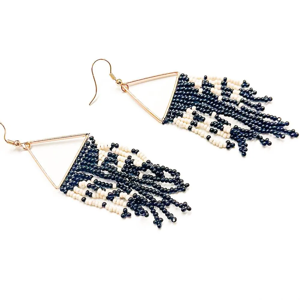 Fringe And Stripes Beaded Boho Earrings