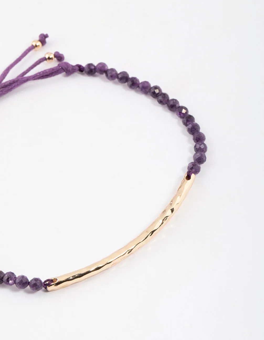 Gold Amethyst Facet Beaded Bar Toggle Bangle