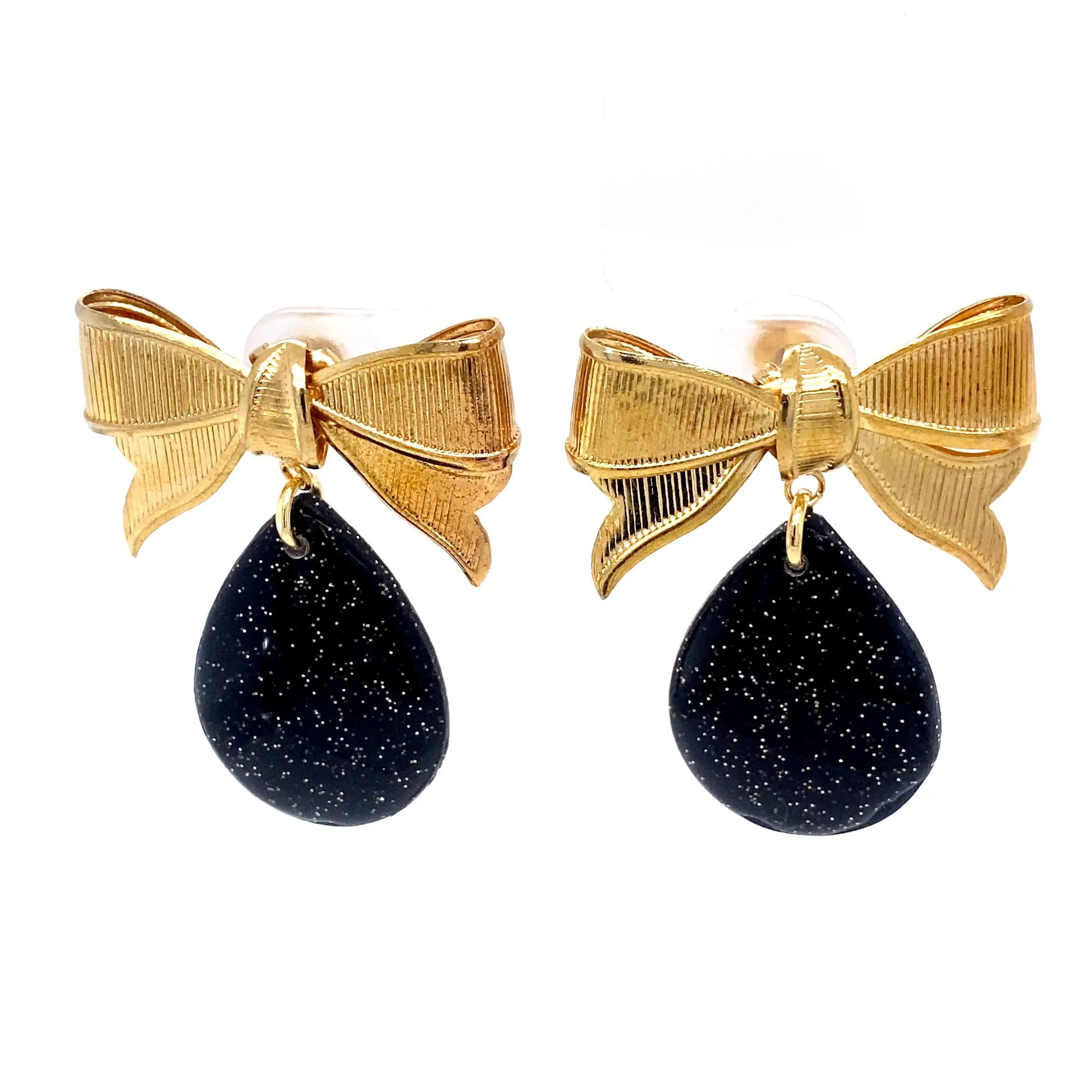 Gold & Black Dangle Earrings With Holiday Detail Medium