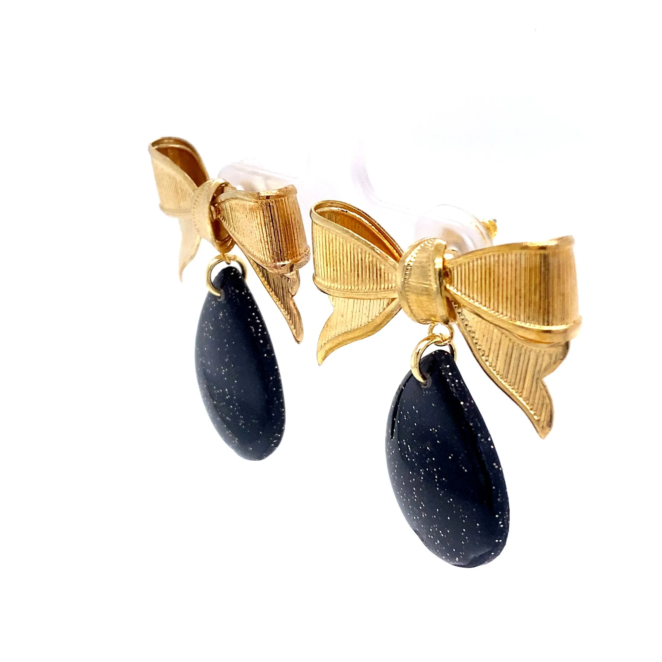 Gold & Black Dangle Earrings With Holiday Detail Medium