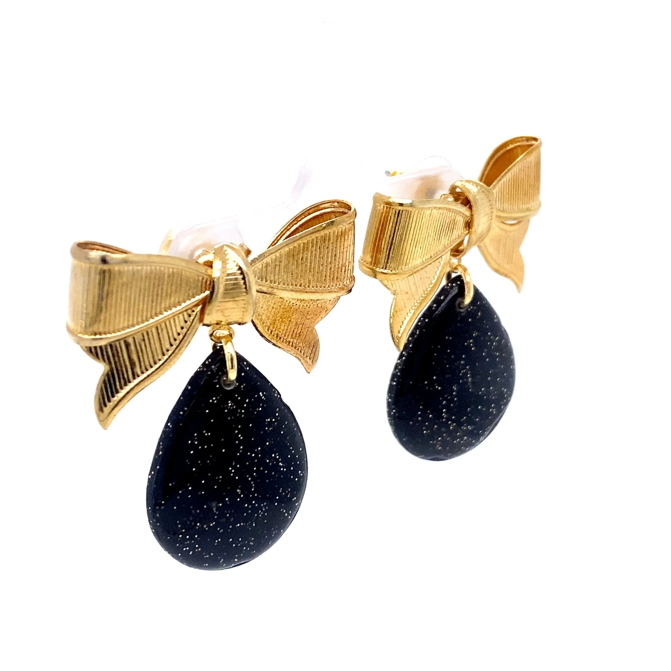 Gold & Black Dangle Earrings With Holiday Detail Medium