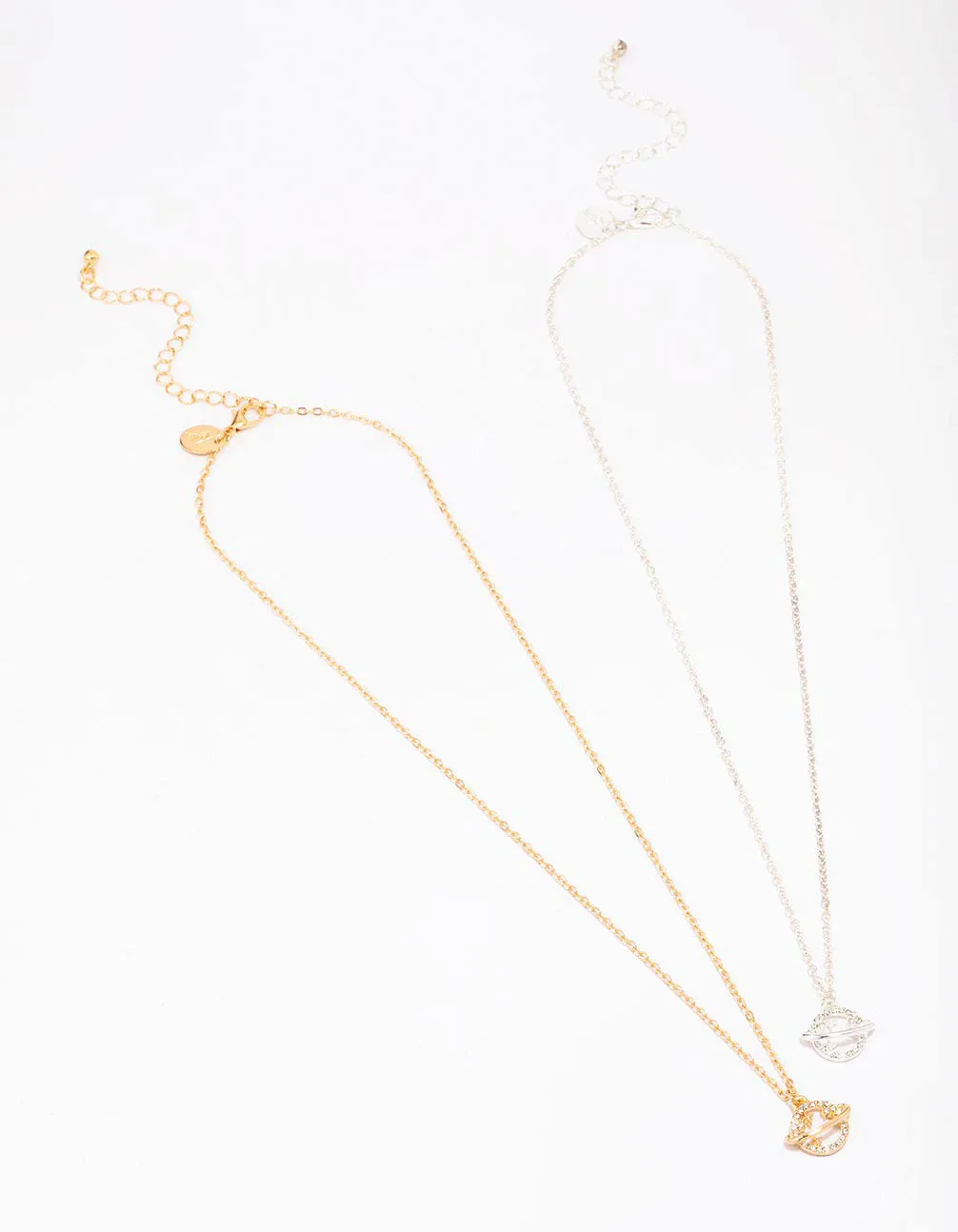 Gold & Silver Two-Tone Diamante Planet Necklace Pack