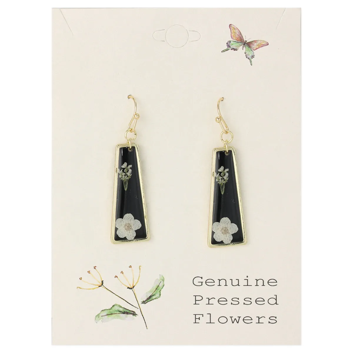 Gold Black Bar Dried Flower Earrings