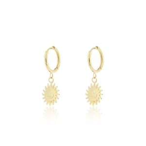 Gold coloured hoop earrings with a sun charm