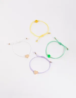 Gold Cord Heart & Smiley Bracelet 4-Pack