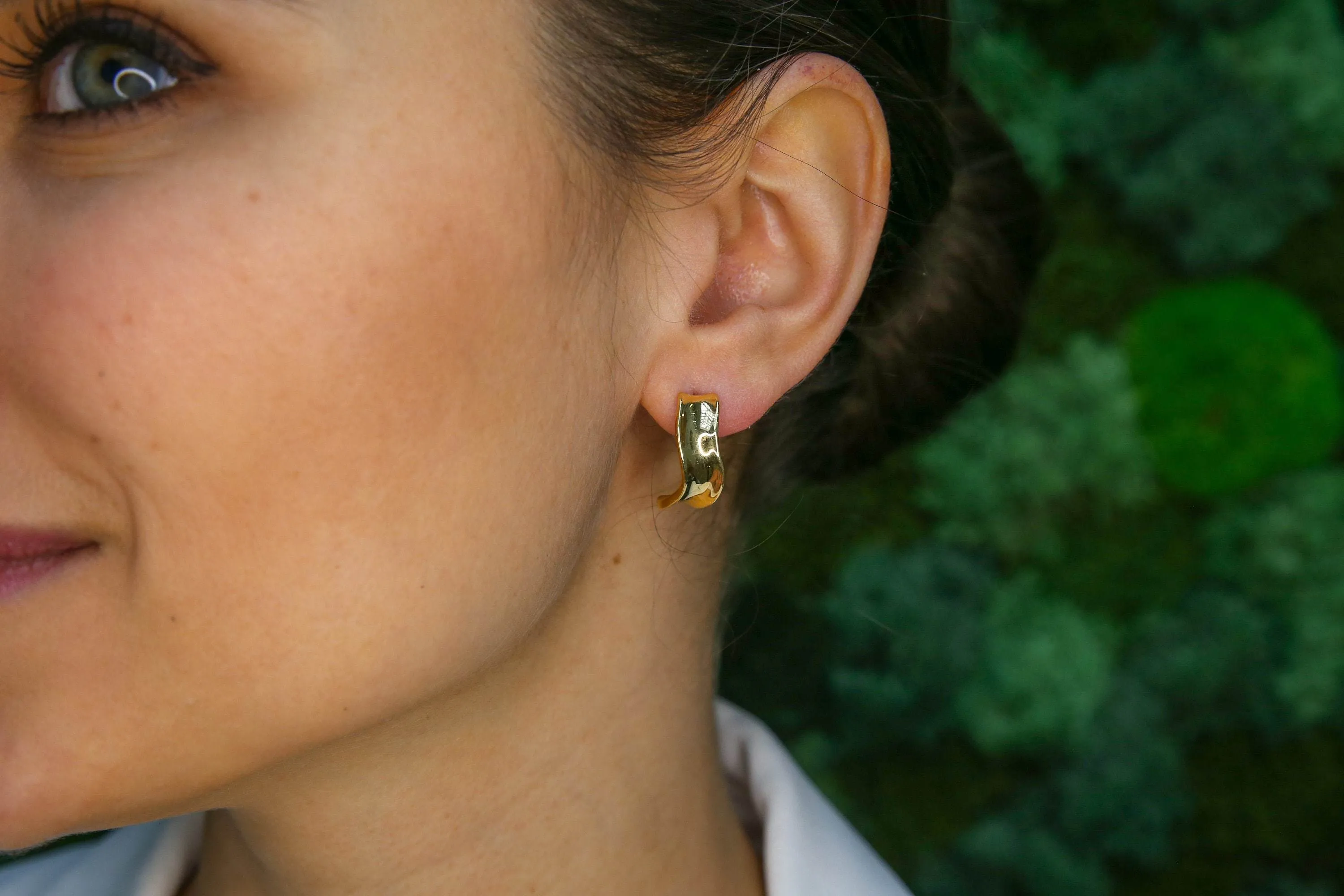 Gold Curve Earrings - Thick Hoop Earrings, Simple Wave Earrings