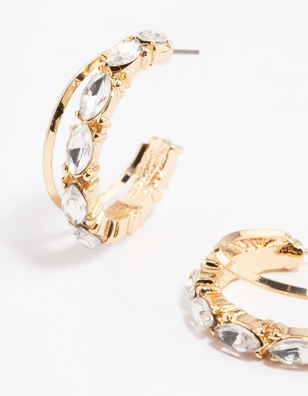 Gold Diamante Pearl Double Hoop Earrings