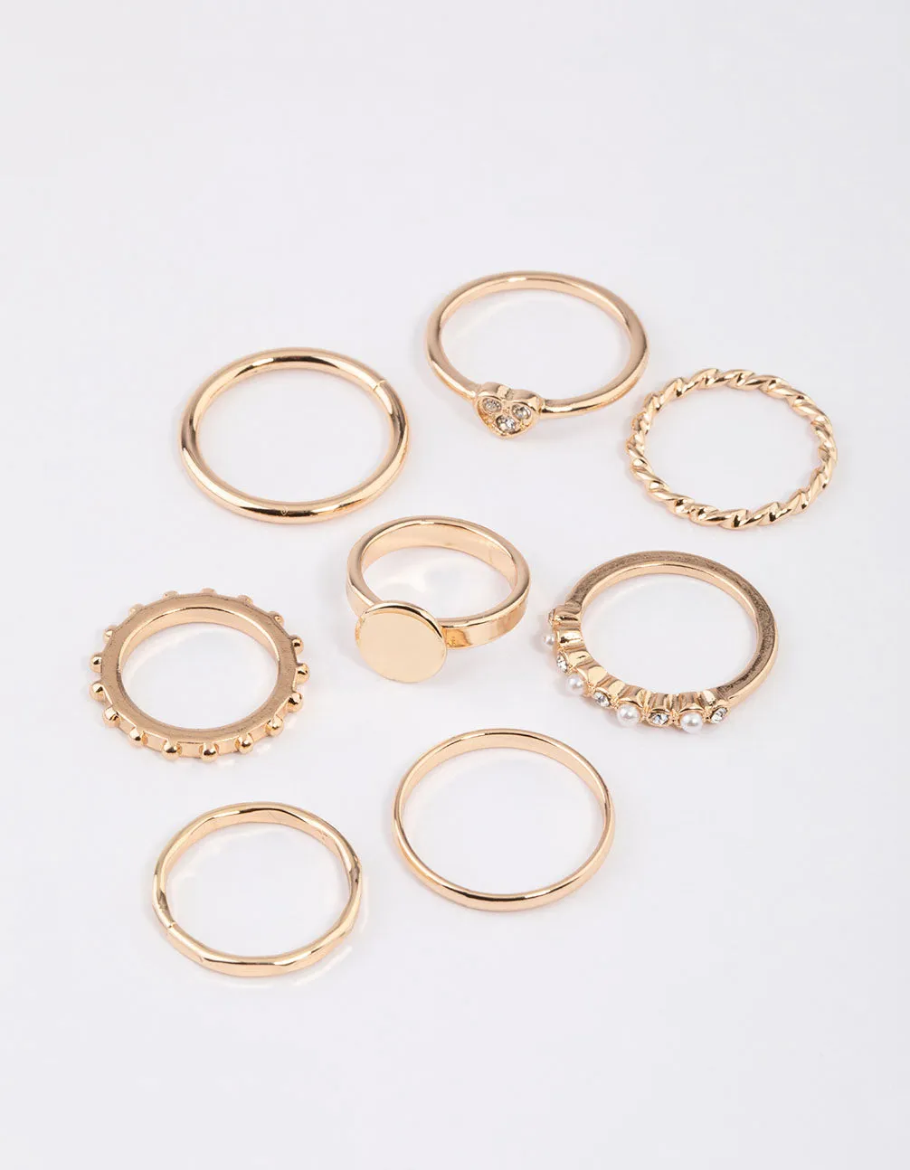 Gold Disc & Diamante Heart Ring 8-Pack