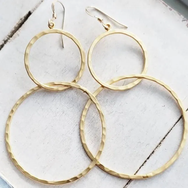 Gold Hammered Circle Hoops Earrings