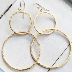 Gold Hammered Circle Hoops Earrings