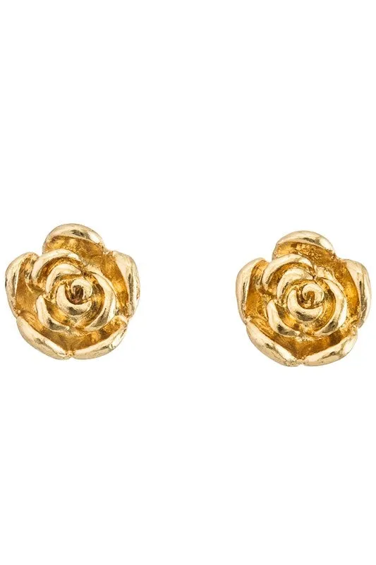 Gold Metal Rose Post Earrings